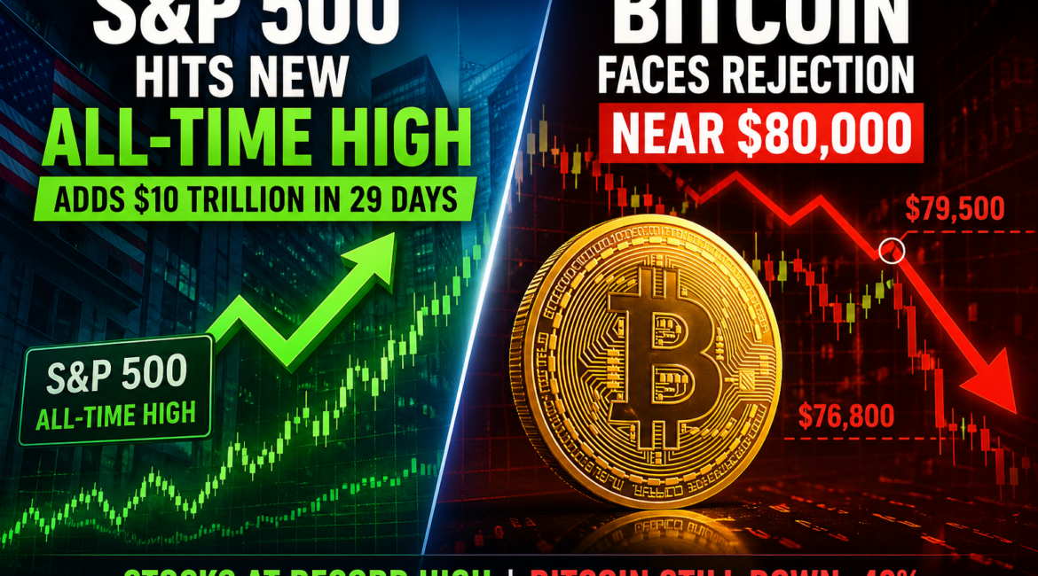 Bitcoin Price Falls Near $80K as S&P 500 Hits All-Time High