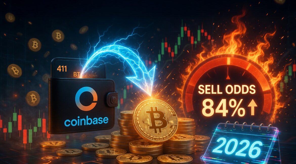Strategy Moves 411 BTC to Coinbase as Sell Odds Reach 84% in 2026