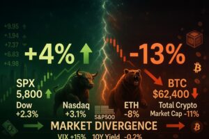 S&P 500 Rises 4% as Bitcoin Falls 13% in Market Divergence