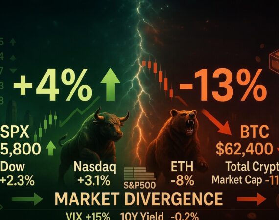 S&P 500 Rises 4% as Bitcoin Falls 13% in Market Divergence